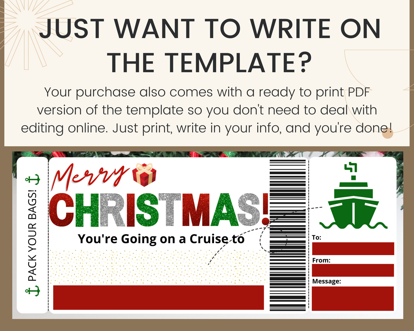 Christmas Cruise Boarding Ticket Template