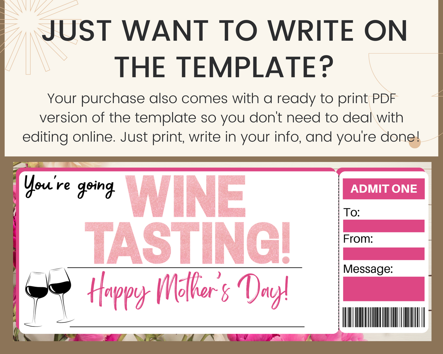 Mother's Day Wine Tasting Gift Ticket Template