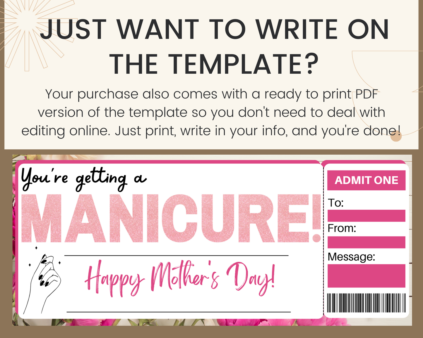 Mother's Day Manicure Gift Ticket Template
