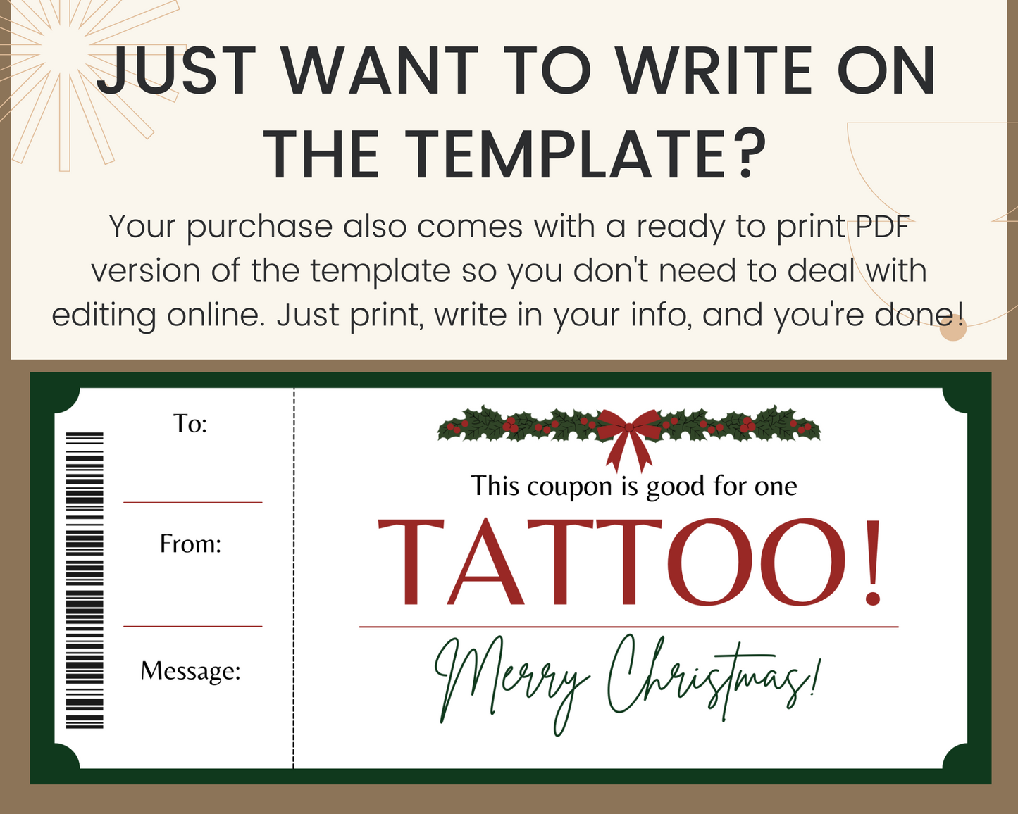 Christmas Tattoo Gift Certificate Template