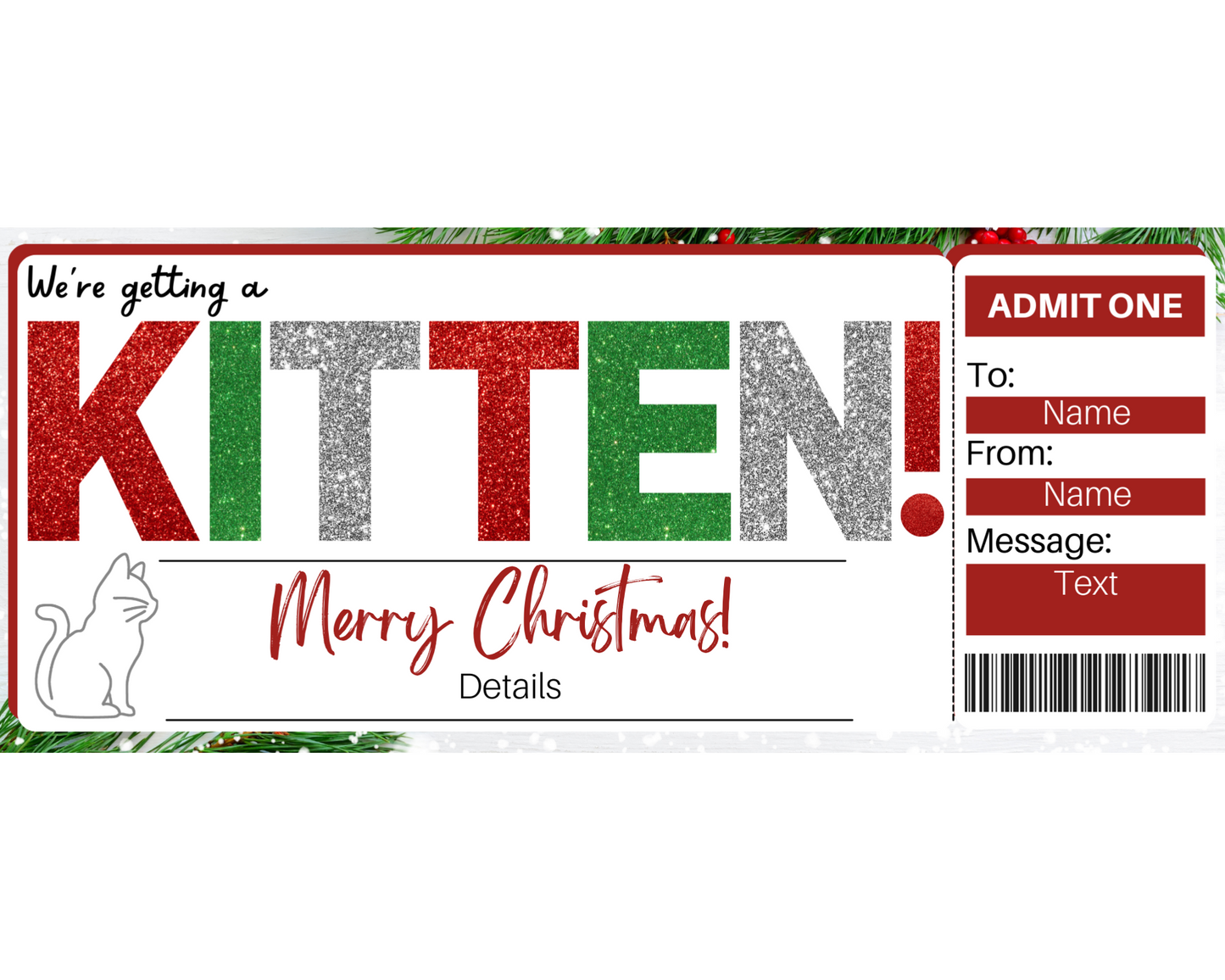Christmas Kitten Gift Ticket Template
