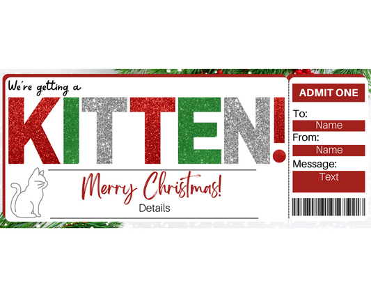 Christmas Kitten Gift Ticket Template