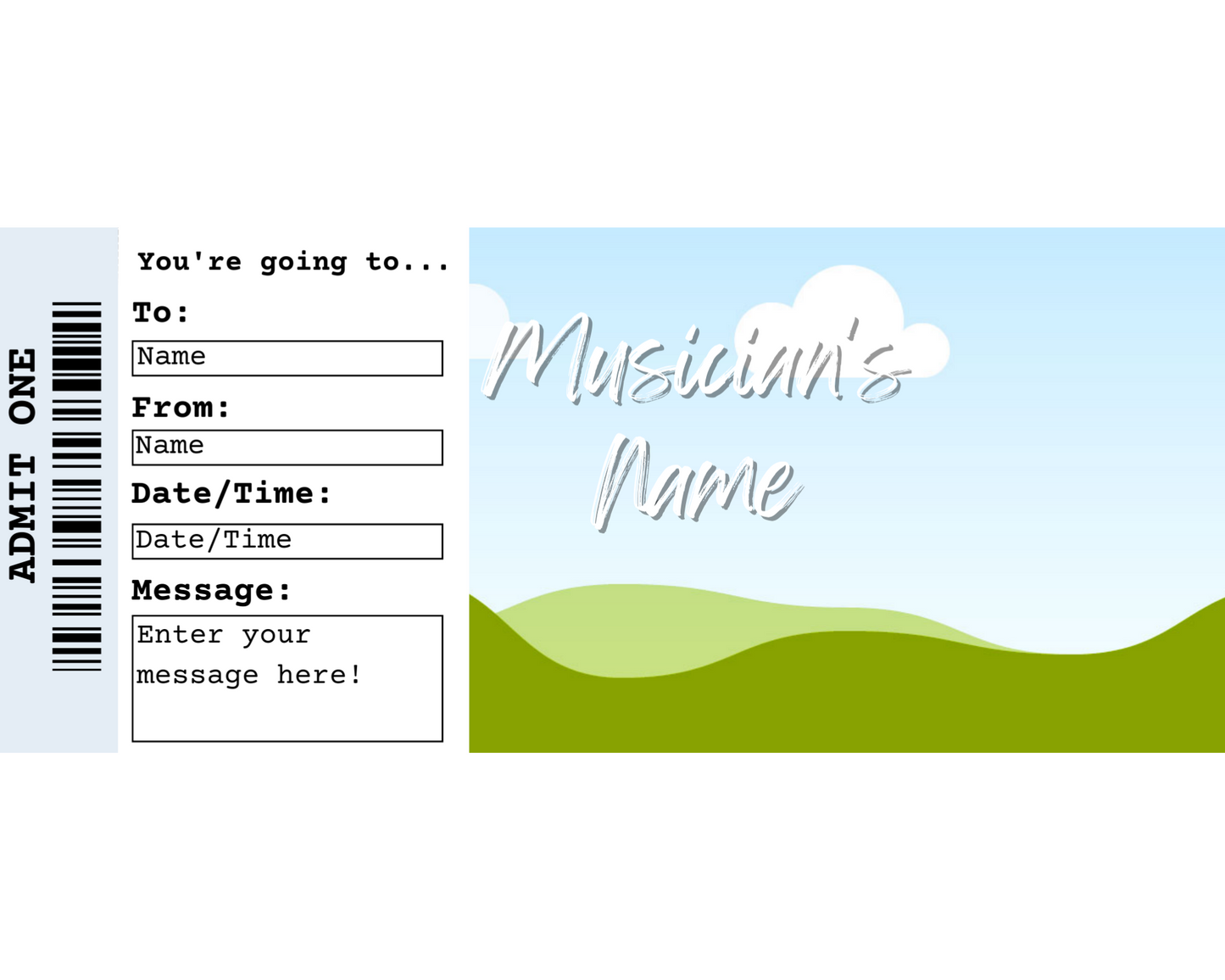 Printable Concert Gift Ticket: Add your own picture!