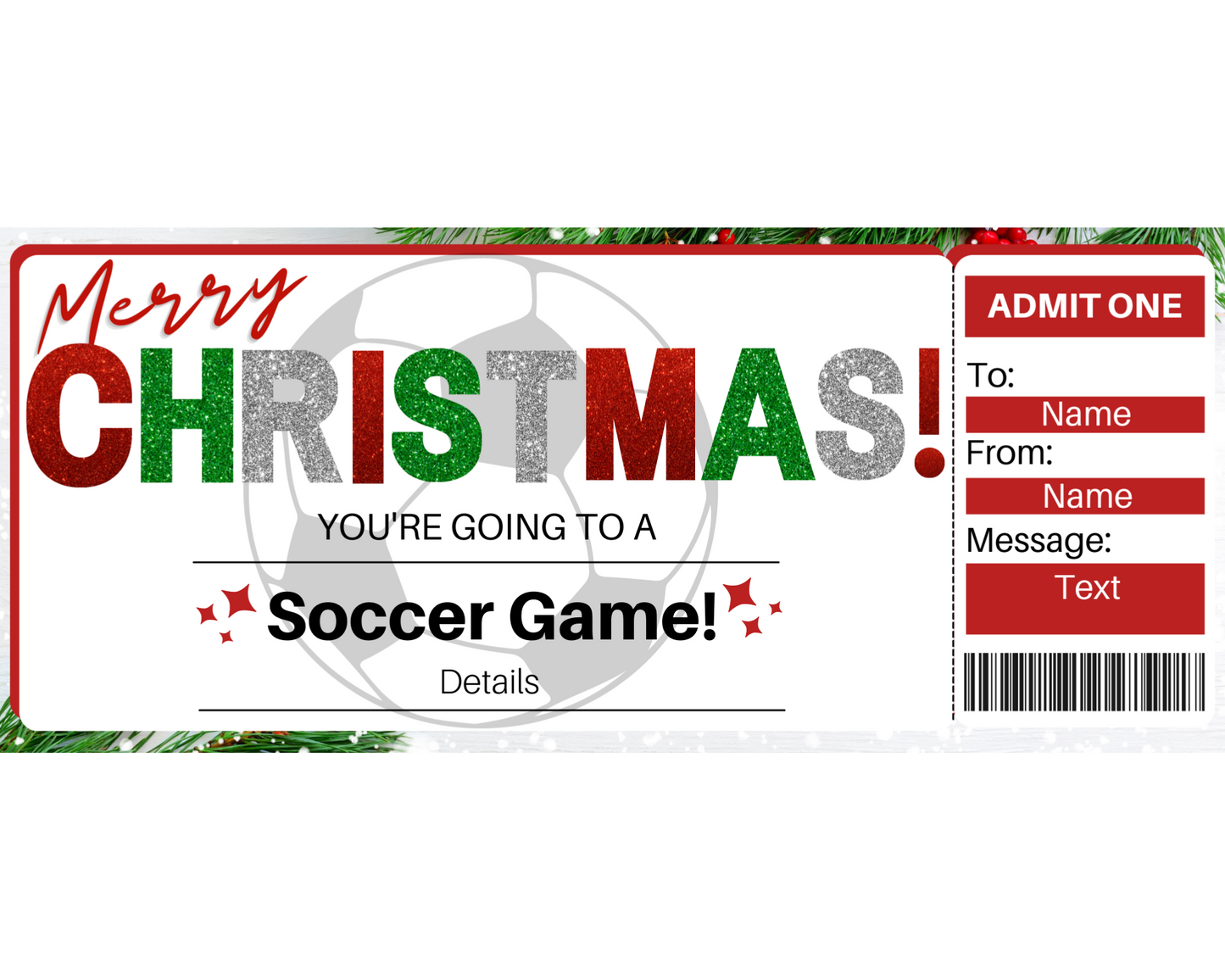 Christmas Soccer Game Ticket Template