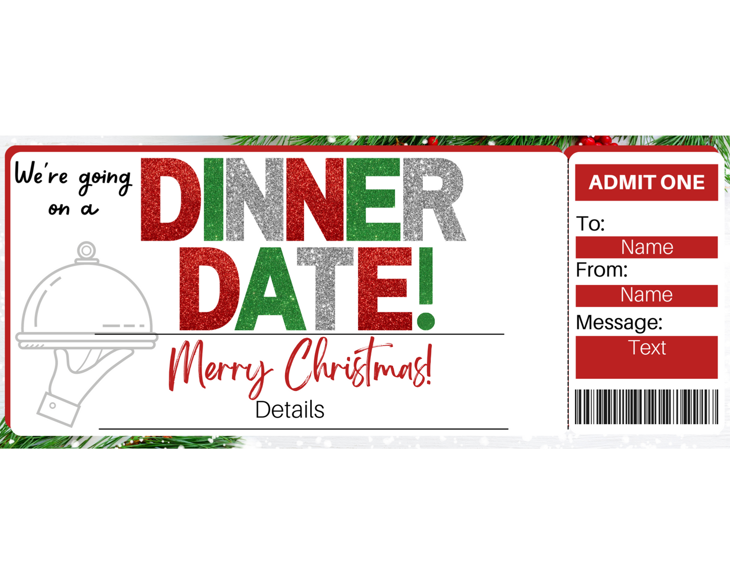 Christmas Dinner Date Gift Ticket Template