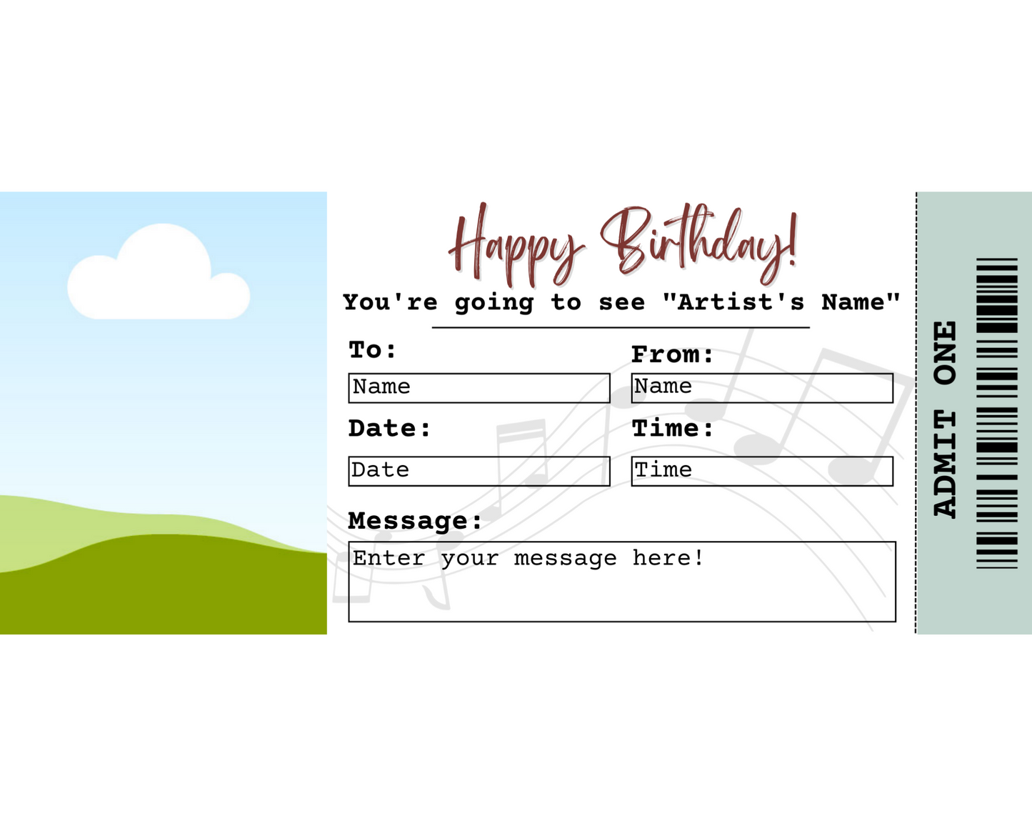 Happy Birthday Concert Ticket Template: Add your own picture!