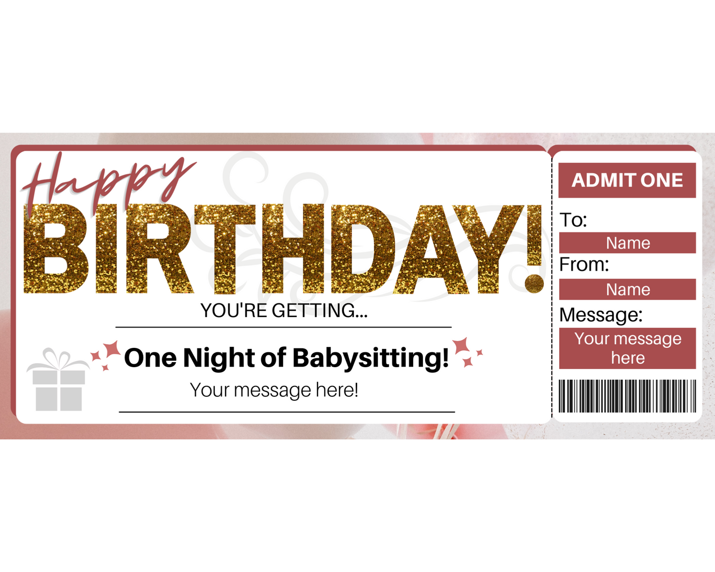 Birthday Babysitting Gift Certificate