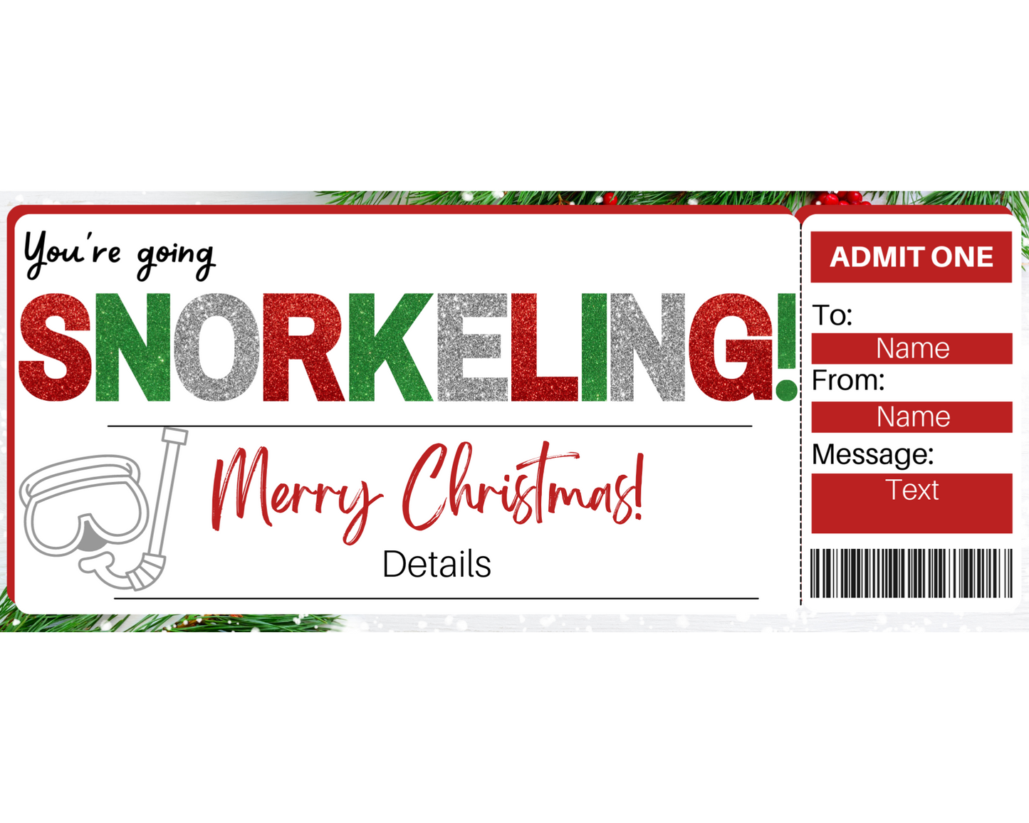 Christmas Snorkeling Gift Ticket Template