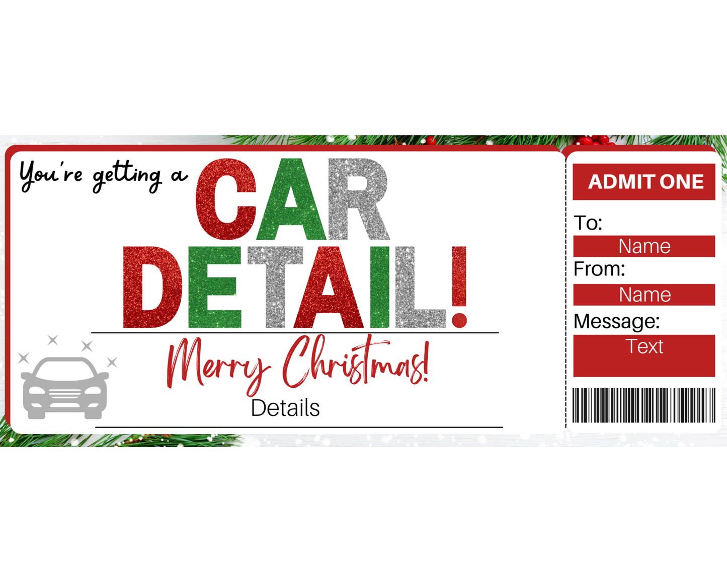 Christmas Car Detailing Gift Ticket Template