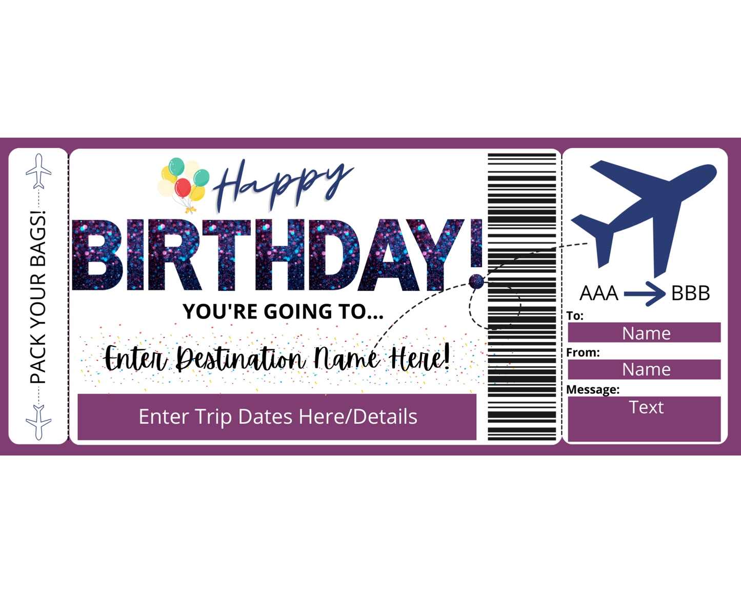 Birthday Surprise Flight Ticket Template