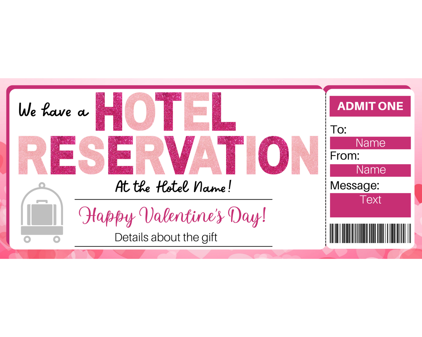 Valentine's Day Hotel Reservation Gift Certificate Template