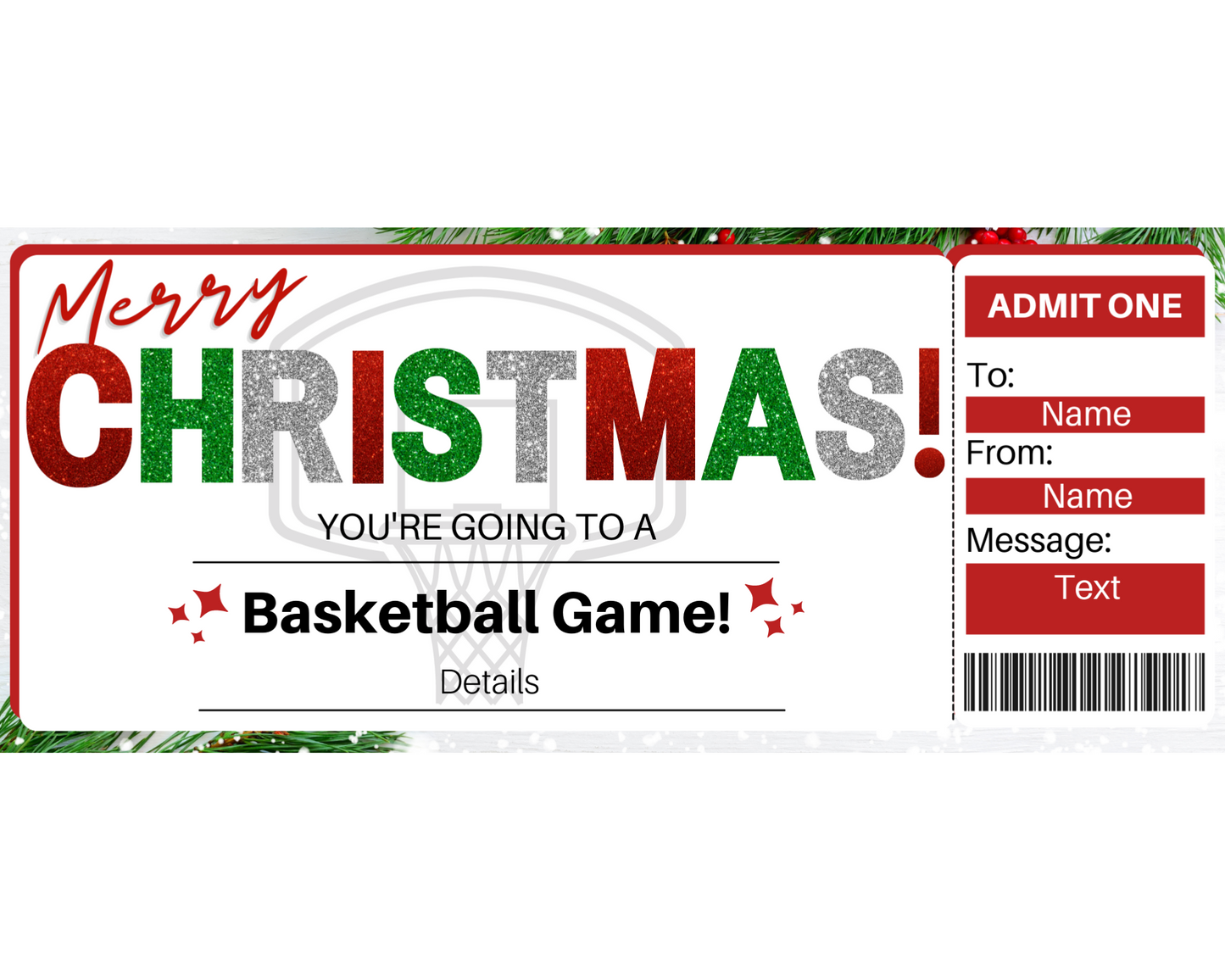 Christmas Basketball Game Gift Certificate