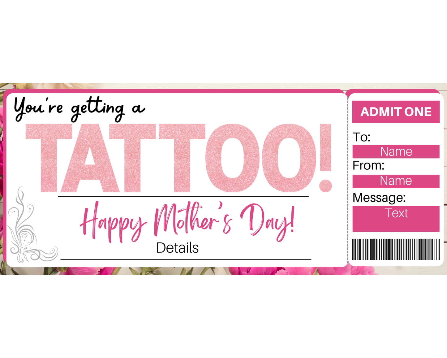 Mother's Day Tattoo Gift Ticket Template