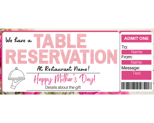 Mother's Day Table Reservation Gift Ticket Template