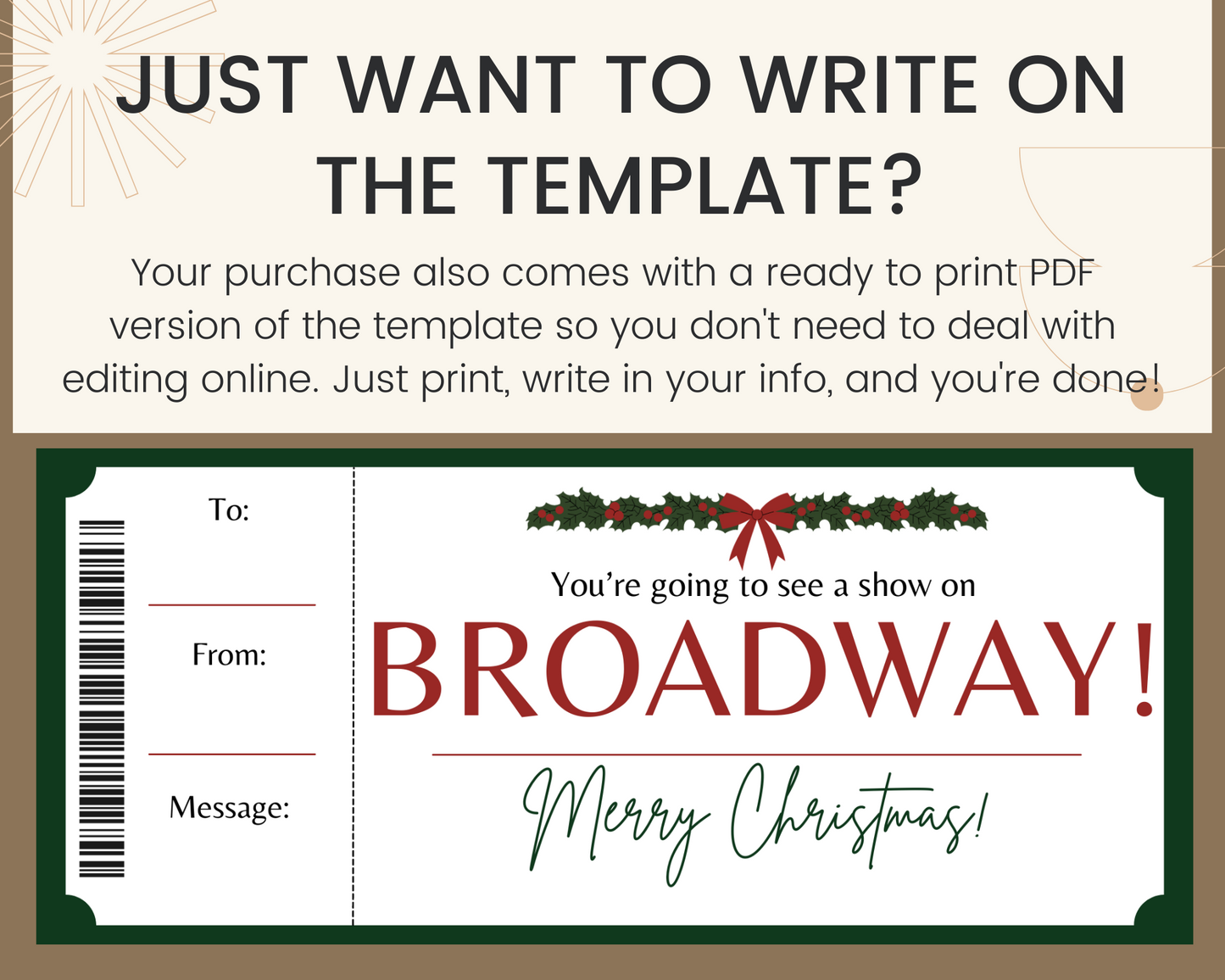 Christmas Broadway Show Gift Ticket Template