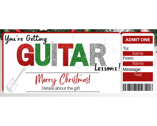 Christmas Guitar Lessons Gift Ticket Template