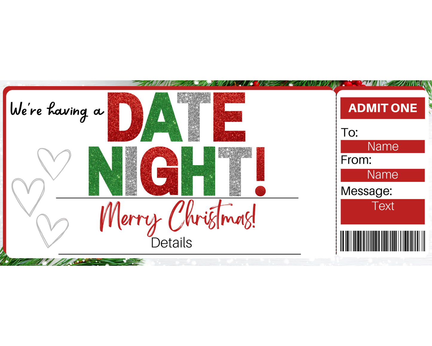 Christmas Date Night Gift Ticket Template