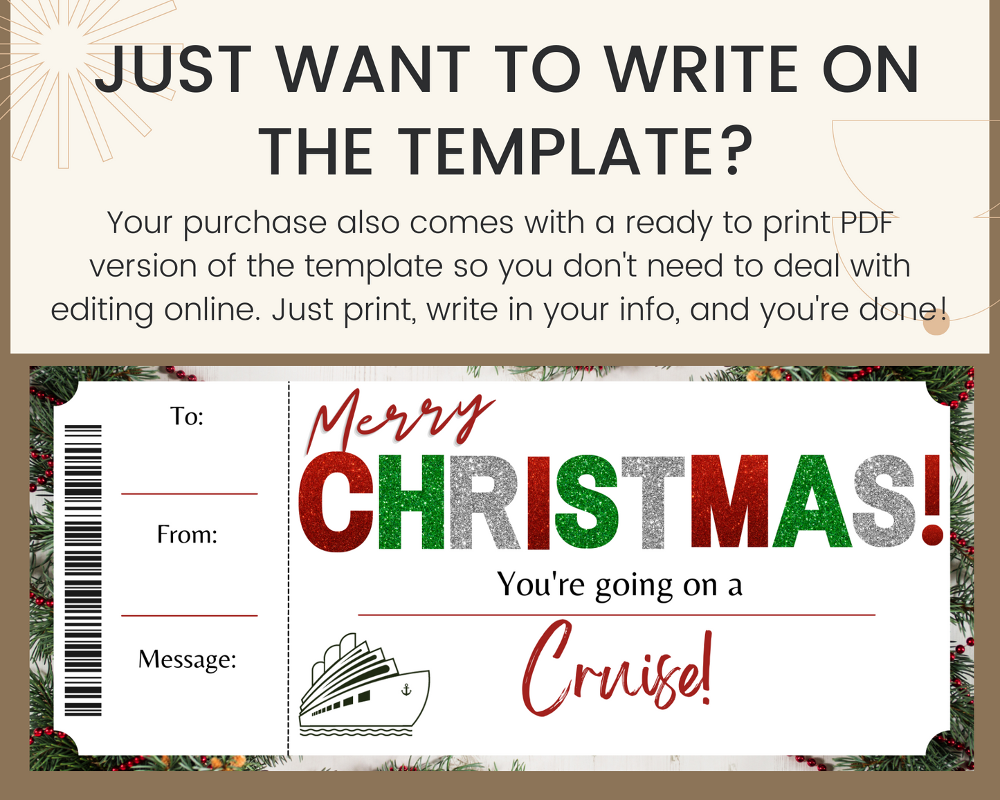Christmas Cruise Boarding Ticket Template