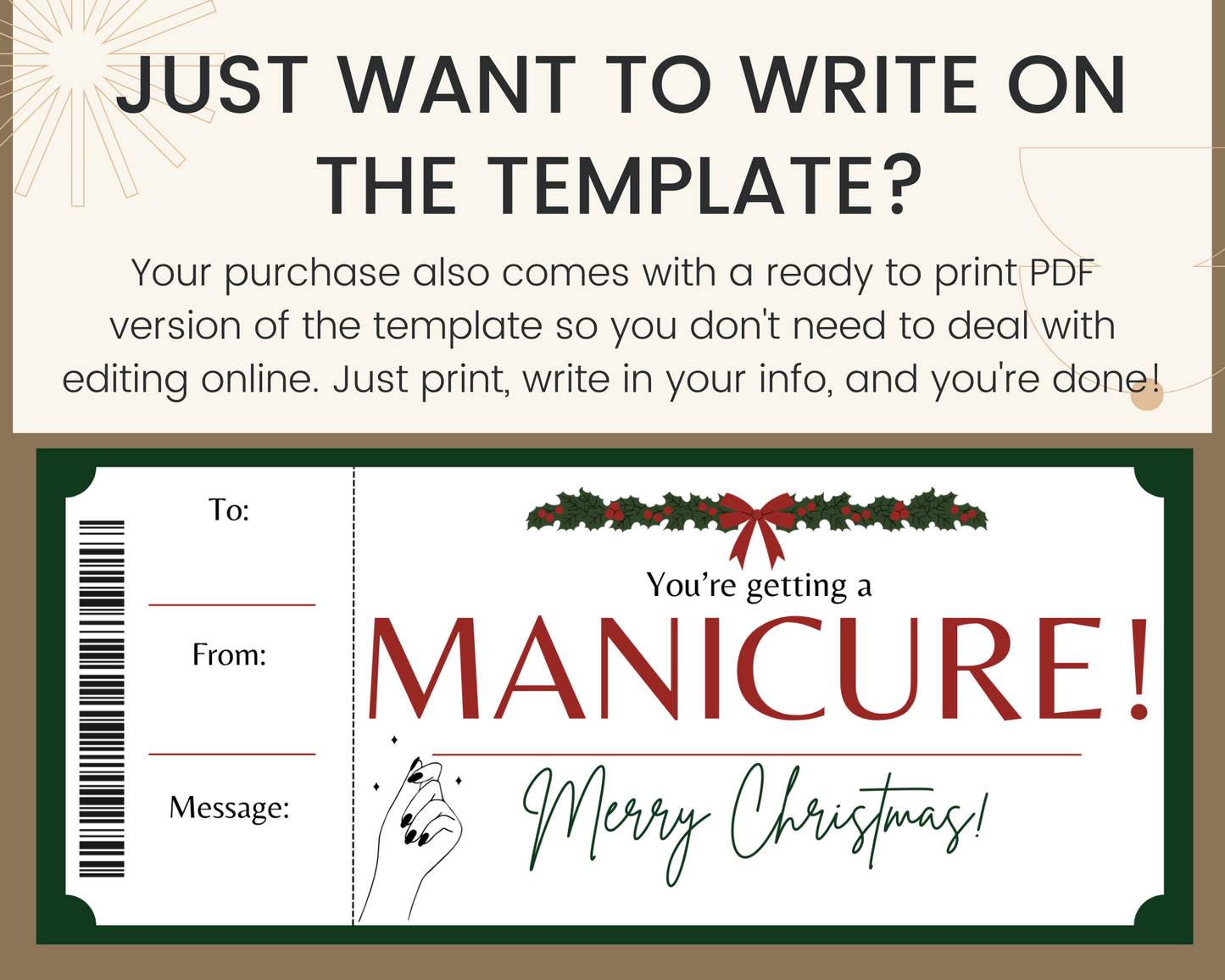 Christmas Manicure Gift Ticket Template