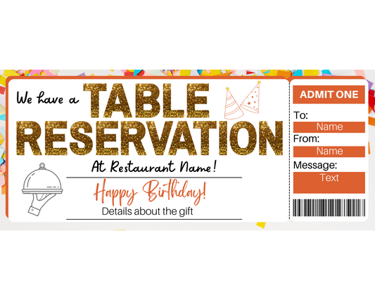 Birthday Table Reservation Gift Certificate Template