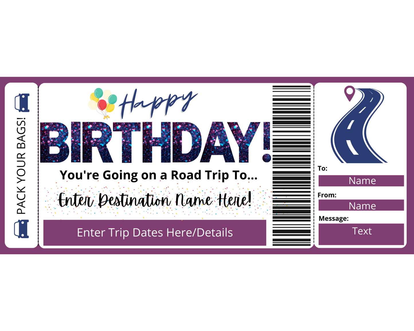 Birthday Surprise Road Trip Boarding Pass