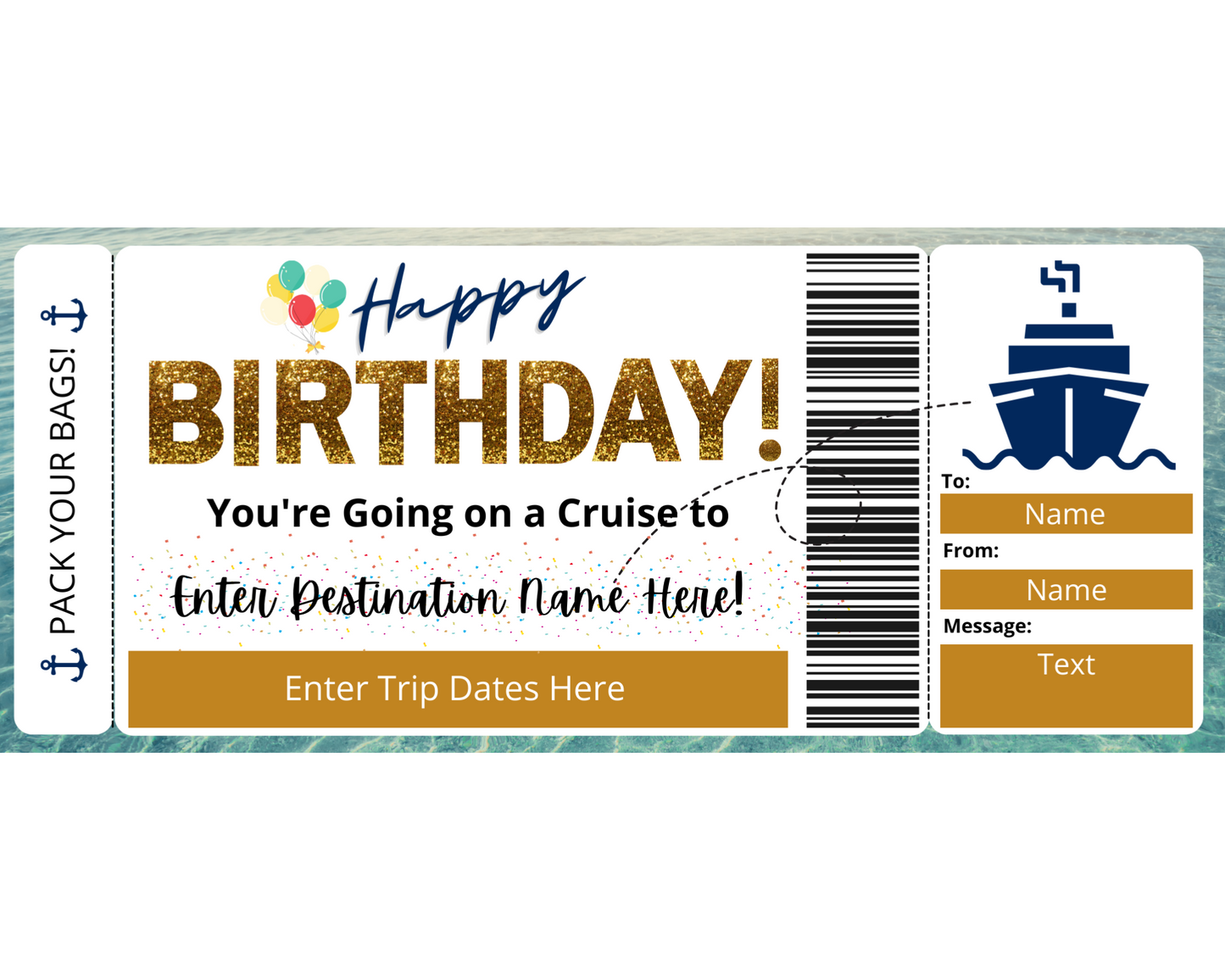 Birthday Cruise Gift Ticket Template