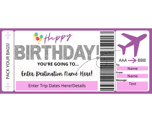 Happy Birthday Boarding Pass Gift Template