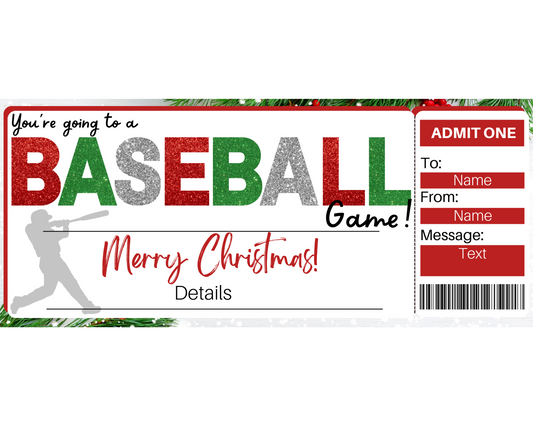 Christmas Baseball Game Gift Ticket