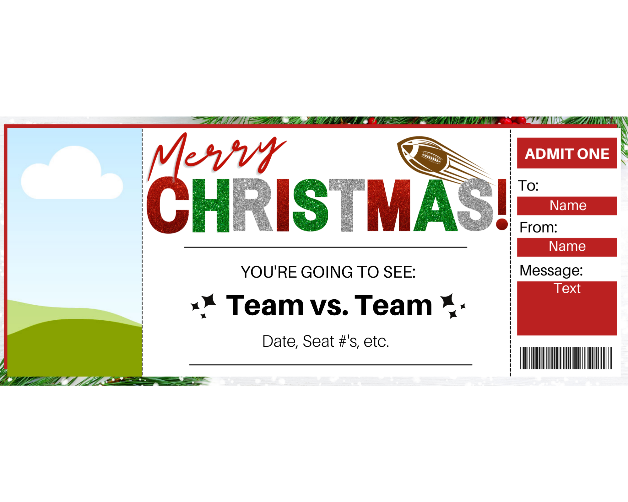 Christmas Football Game Gift Ticket Printed Smile Shop