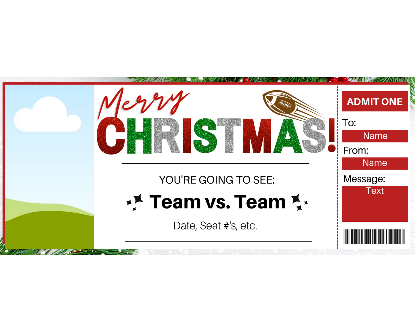 Christmas Football Game Gift Ticket