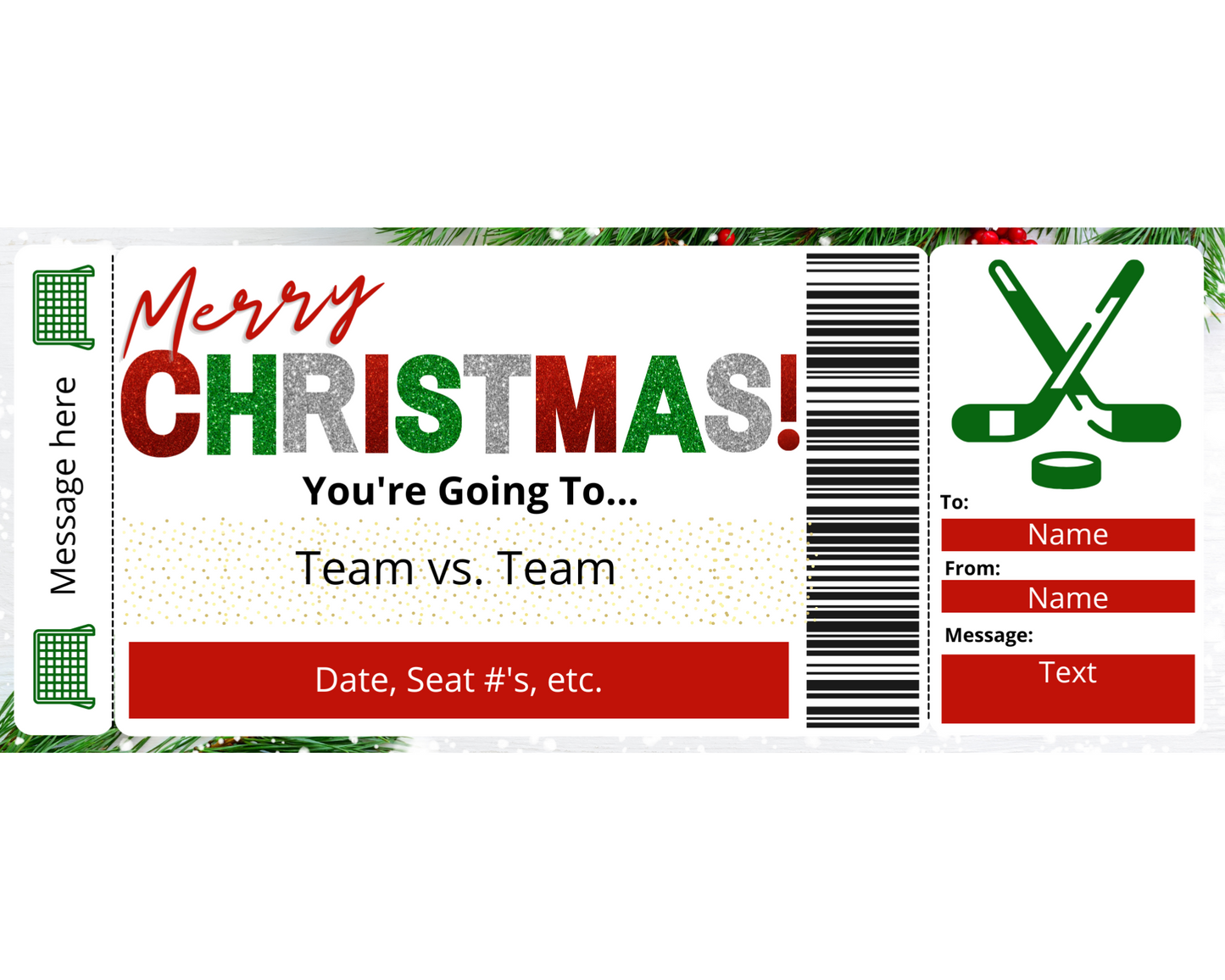 Christmas Hockey Game Gift Certificate
