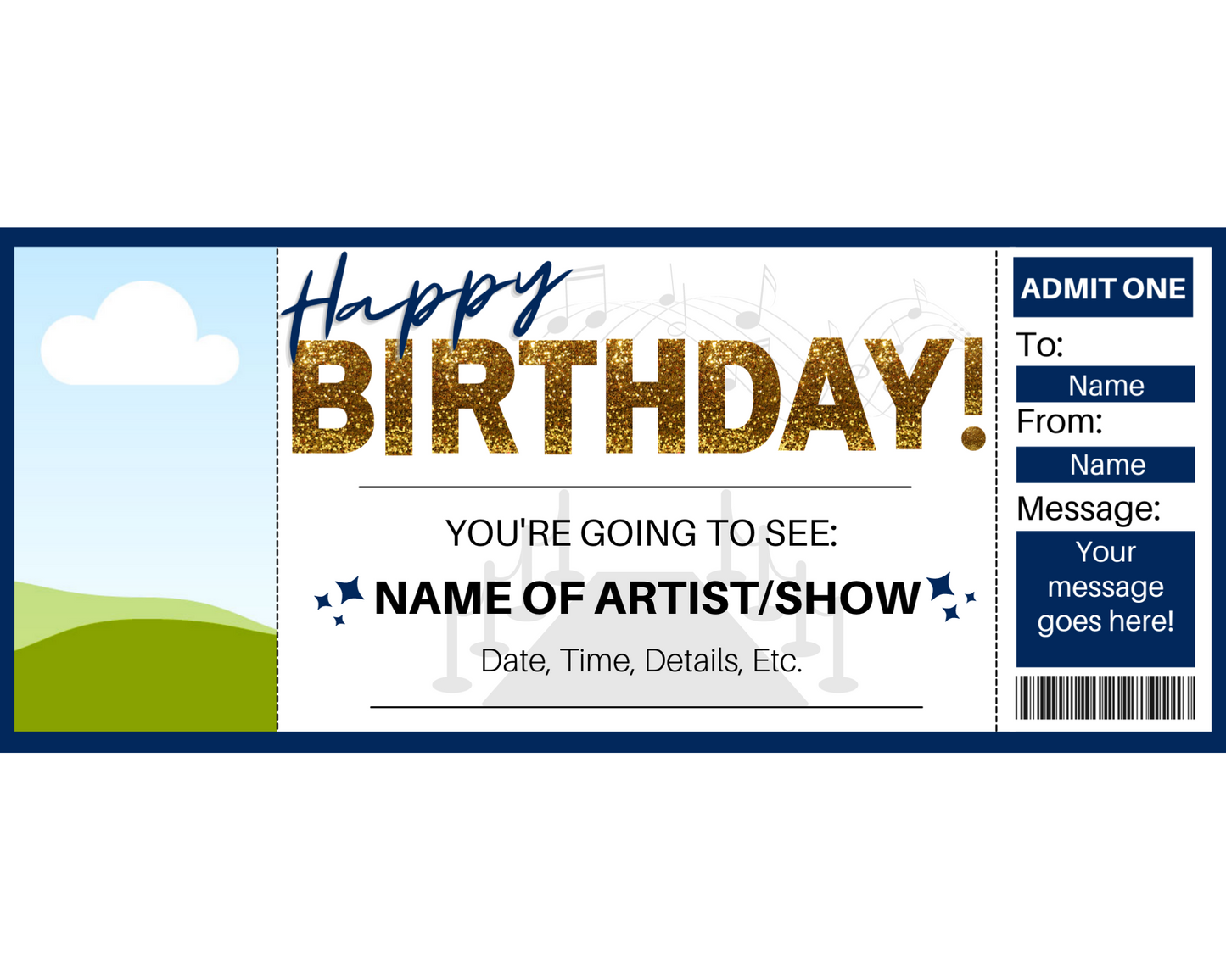 Birthday Concert Ticket: Add your own Picture!