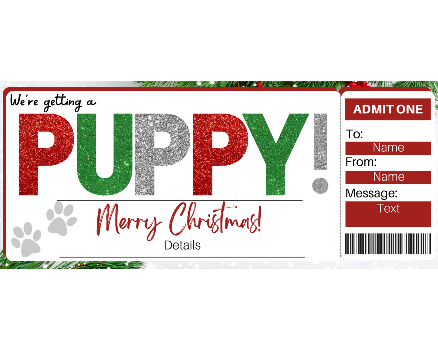 Christmas New Puppy Gift Certificate Template