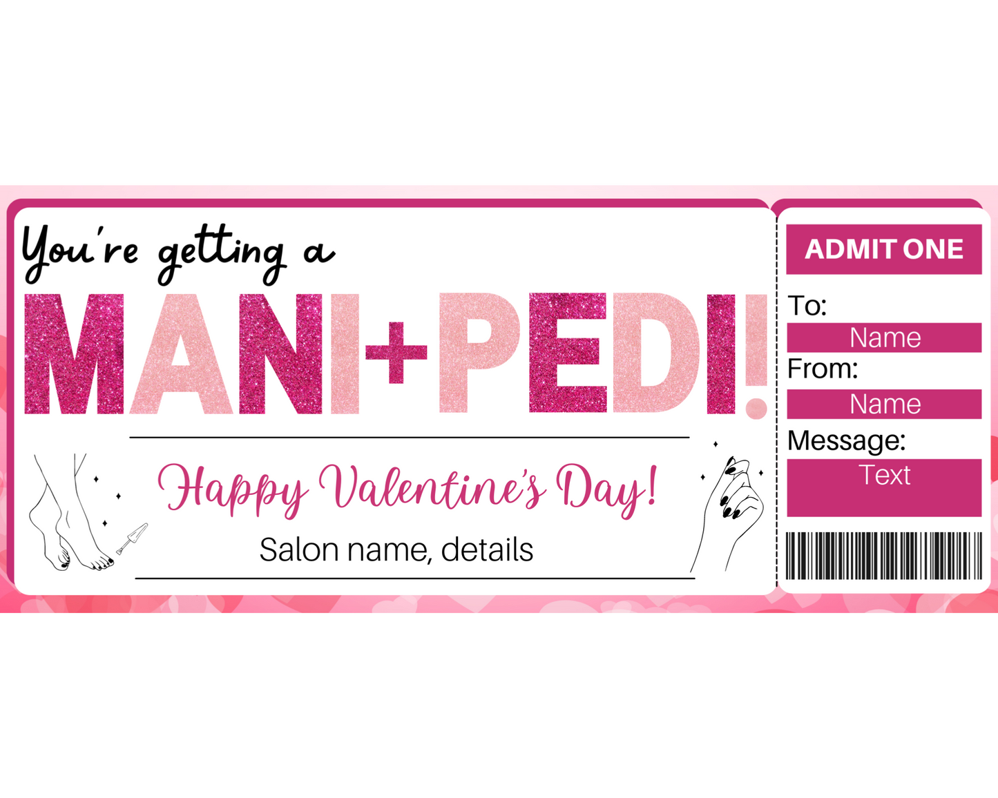 Valentine's Day Mani Pedi Gift Certificate Template