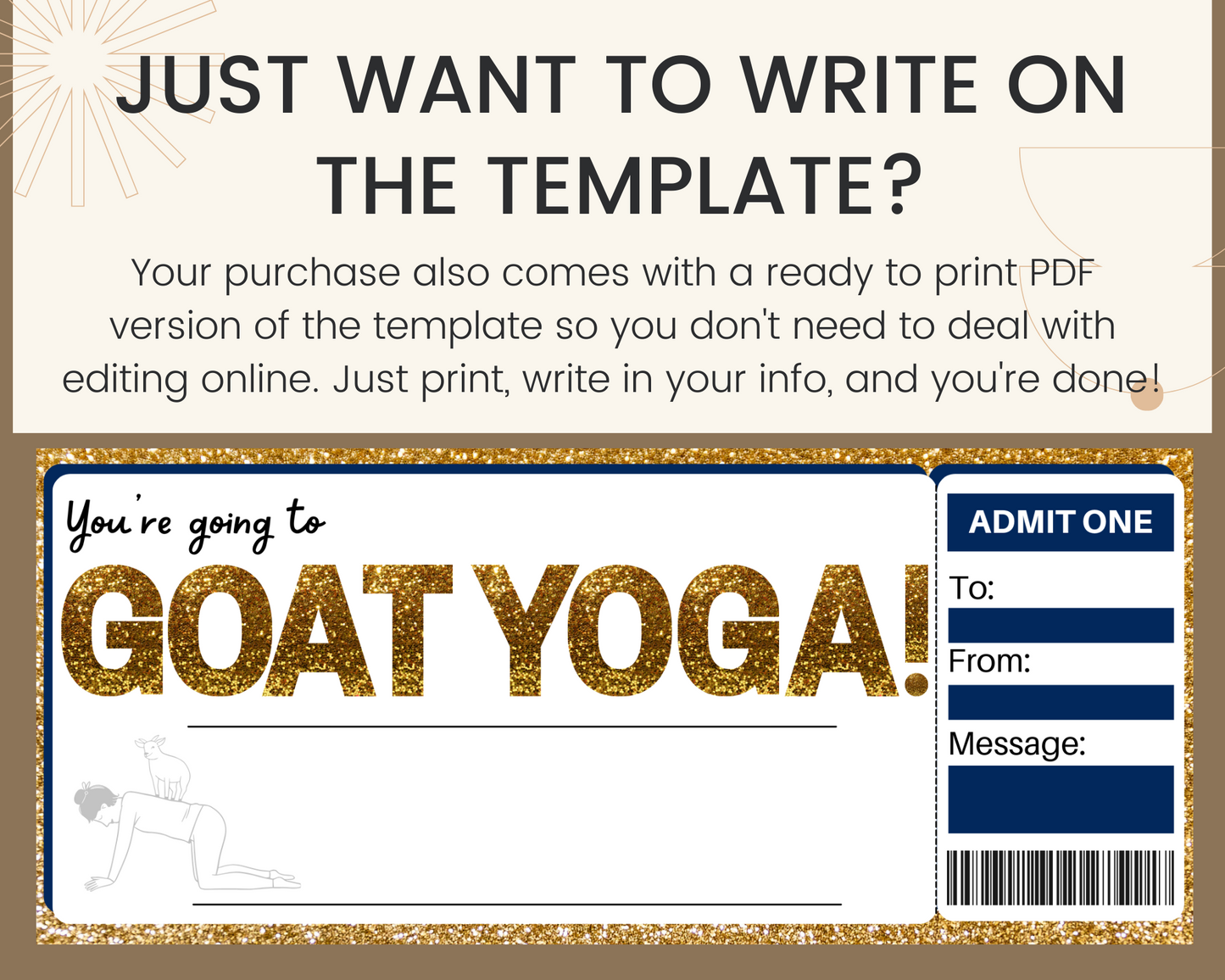 Goat Yoga Class Gift Certificate Template