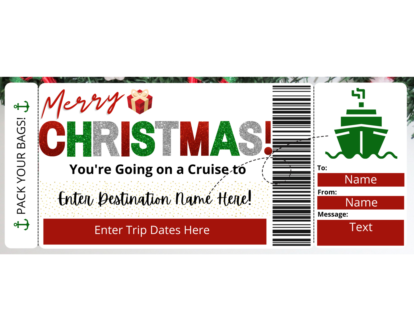 Christmas Cruise Boarding Ticket Template