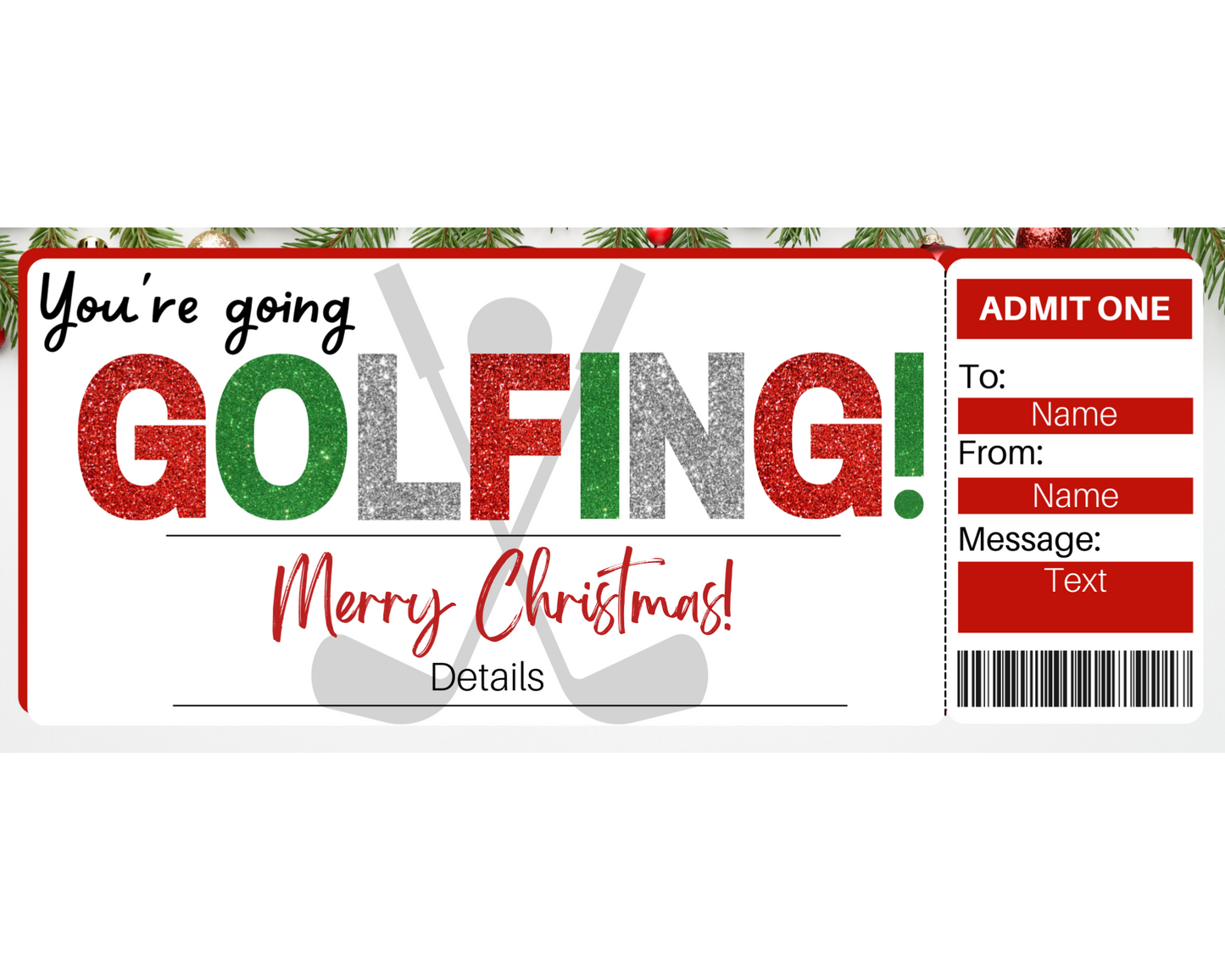 Christmas Golfing Gift Ticket Template