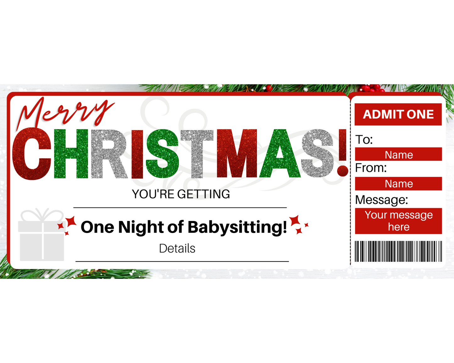 Christmas Babysitting Coupon Template