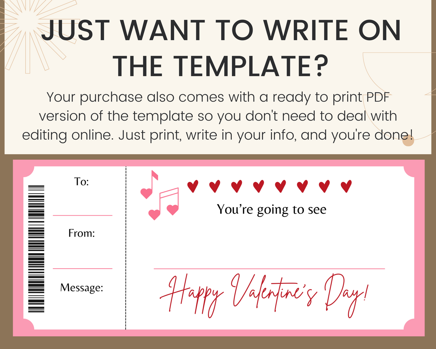 Valentine's Day Printable Concert Ticket Template
