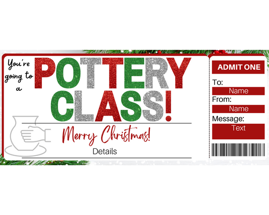 Christmas Pottery Class Gift Ticket Template