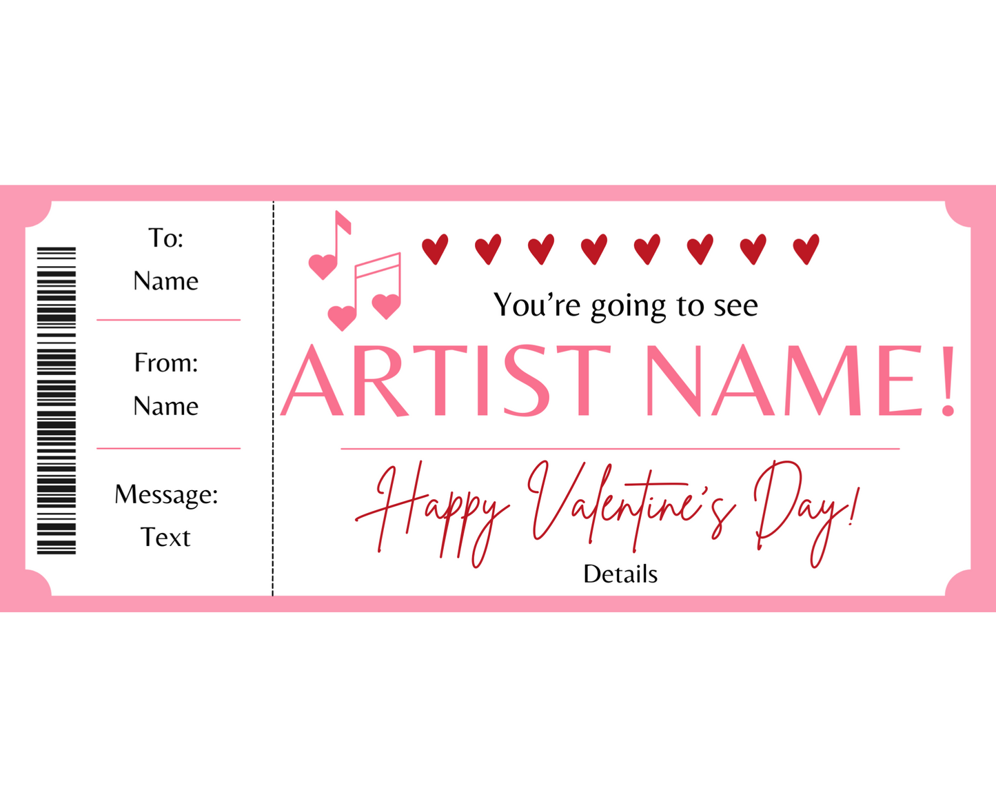 Valentine's Day Printable Concert Ticket Template