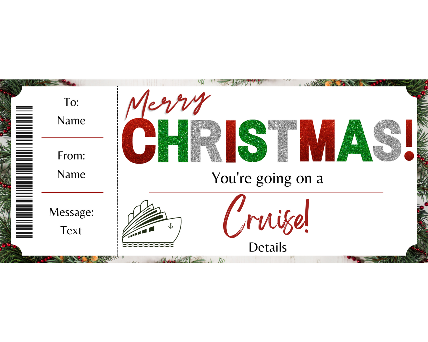 Christmas Cruise Boarding Ticket Template