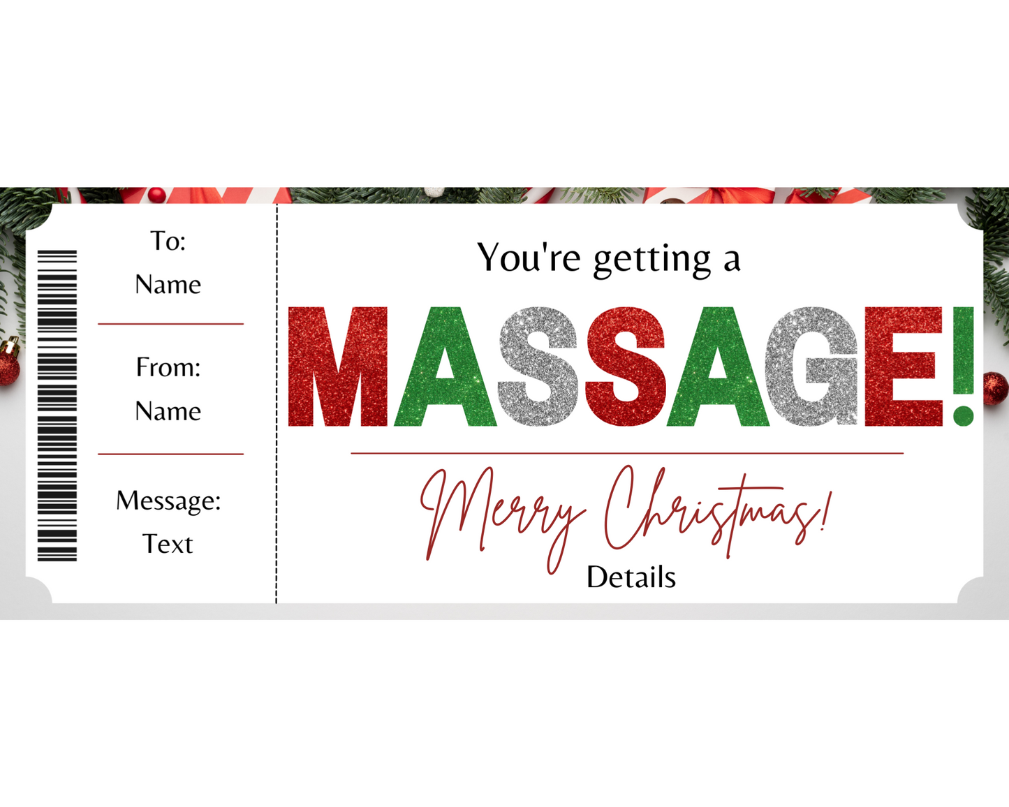 Christmas Surprise Massage Gift Ticket Template