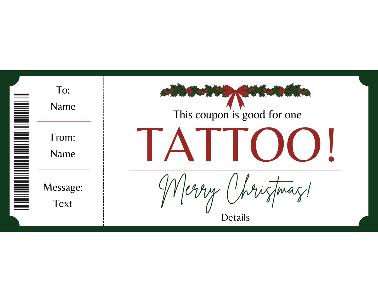 Christmas Tattoo Gift Certificate Template