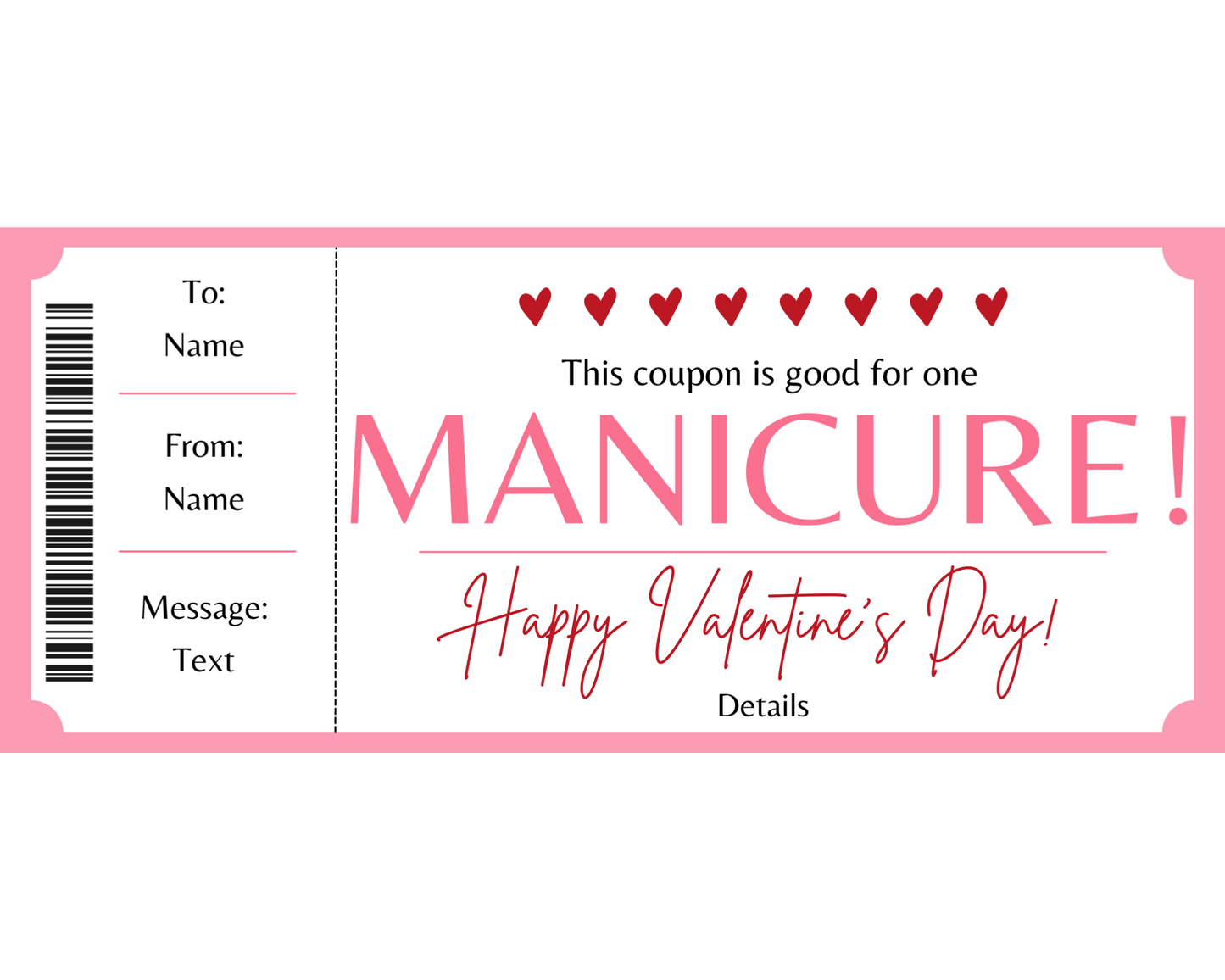 Valentine's Day Manicure Gift Ticket Template