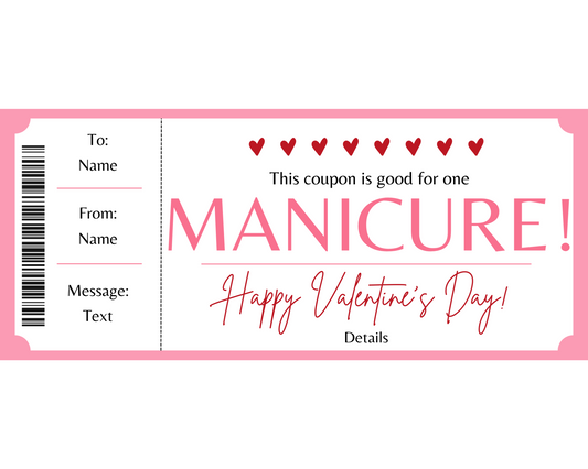 Valentine's Day Manicure Gift Ticket Template