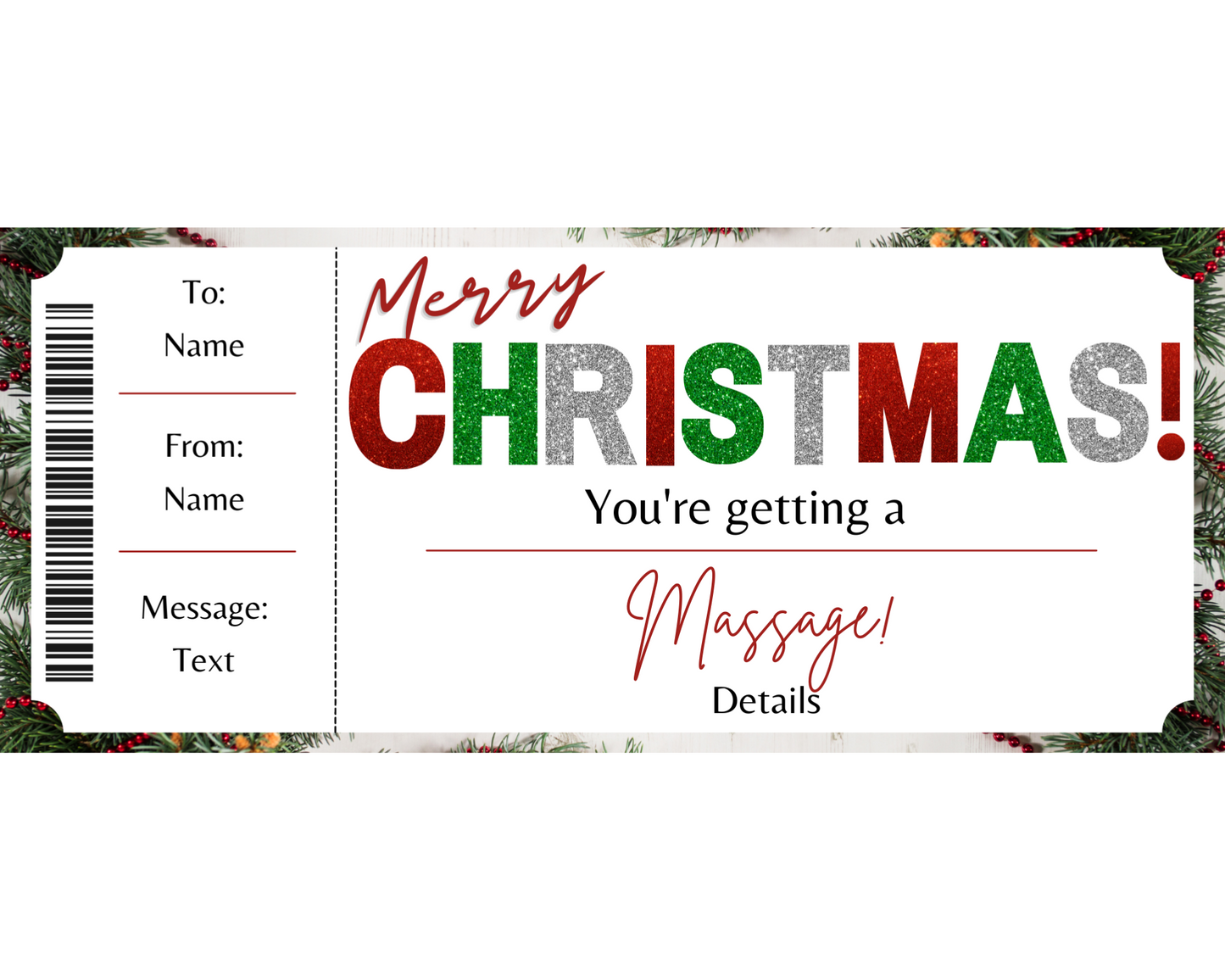 Merry Christmas Massage Gift Certificate
