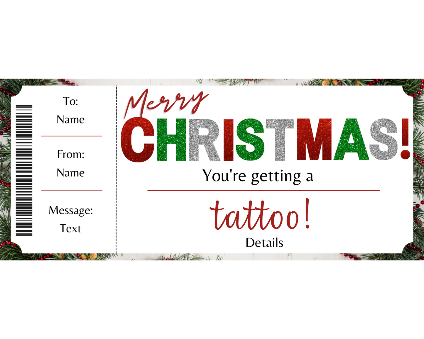 Merry Christmas Tattoo Gift Card Template