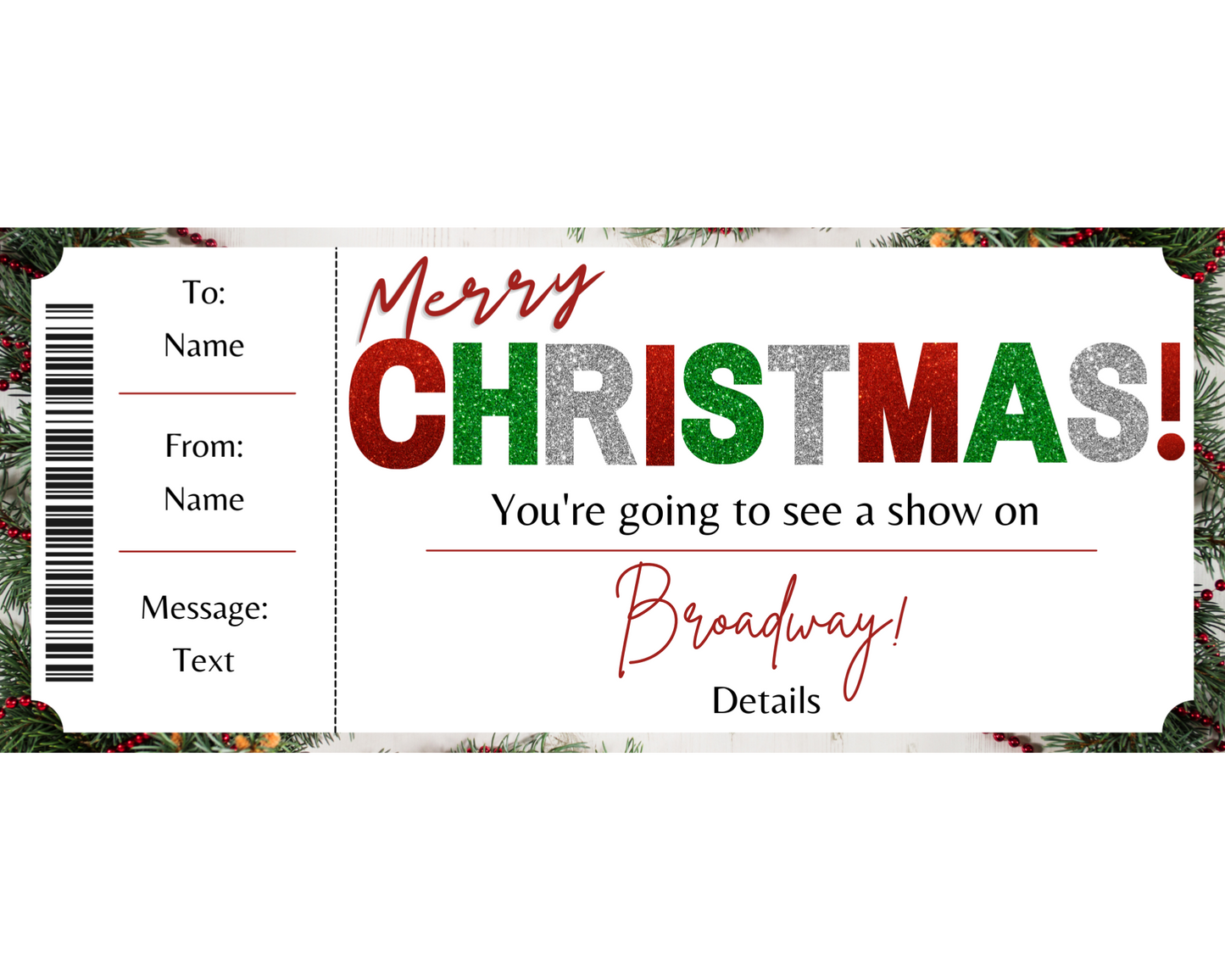 Christmas Broadway Show Gift Certificate Template