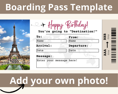 Birthday Boarding Pass Template: Surprise Flight Gift